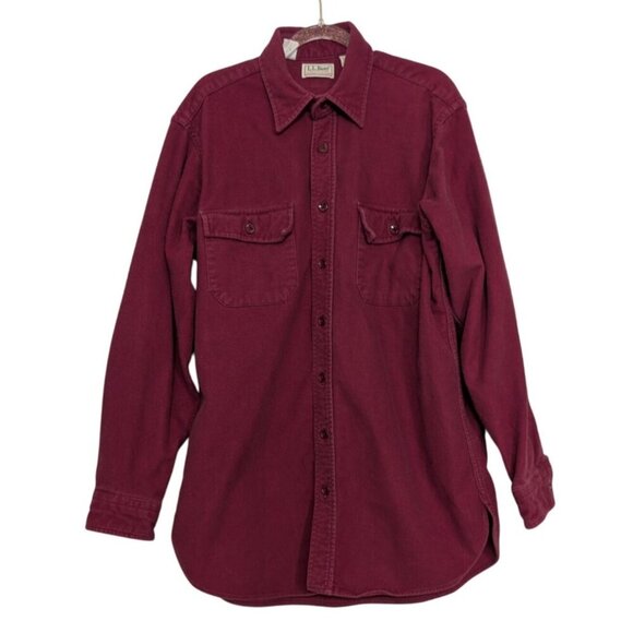 Vintage LL Bean Chamois Shirt Mens Tall Size 16 Red Long Sleeve Button Front USA - Picture 1 of 7